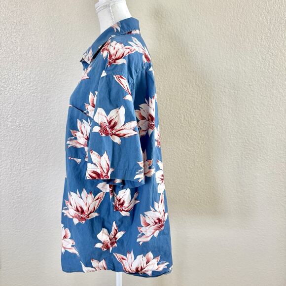 Goodfellow Shirt Men XXL Blue Hawaiian Floral Button Down Northrop Short Sleeve - Picture 9 of 14